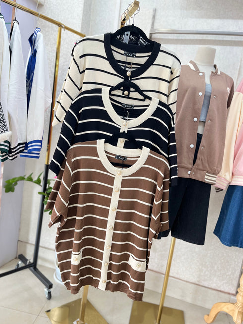 Stripes Round Neck Short Sleeves Pullover